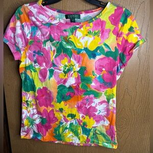Lauren Ralph Lauren Women's Top Multicolor Floral Print Size Medium, 100% Cotton